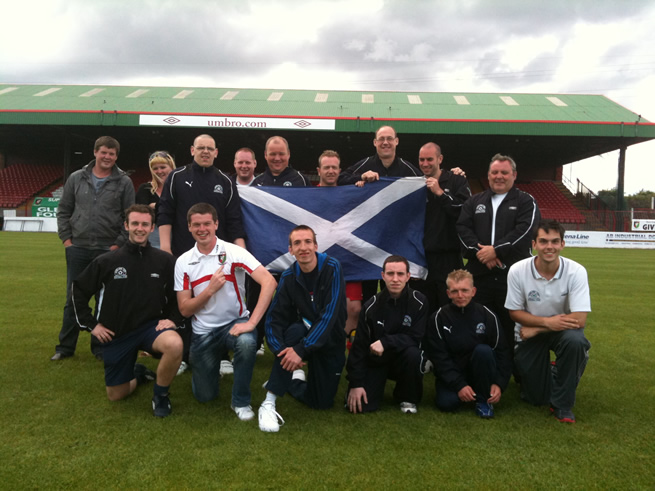 Players, Coaches and Volunteers from Stirling Stirling City Allstars – a Scottish Football Club for Footballers with Disabilities – visiting the Oval on Thursday 16th June 2011 as part of a recent trip to Northern Ireland